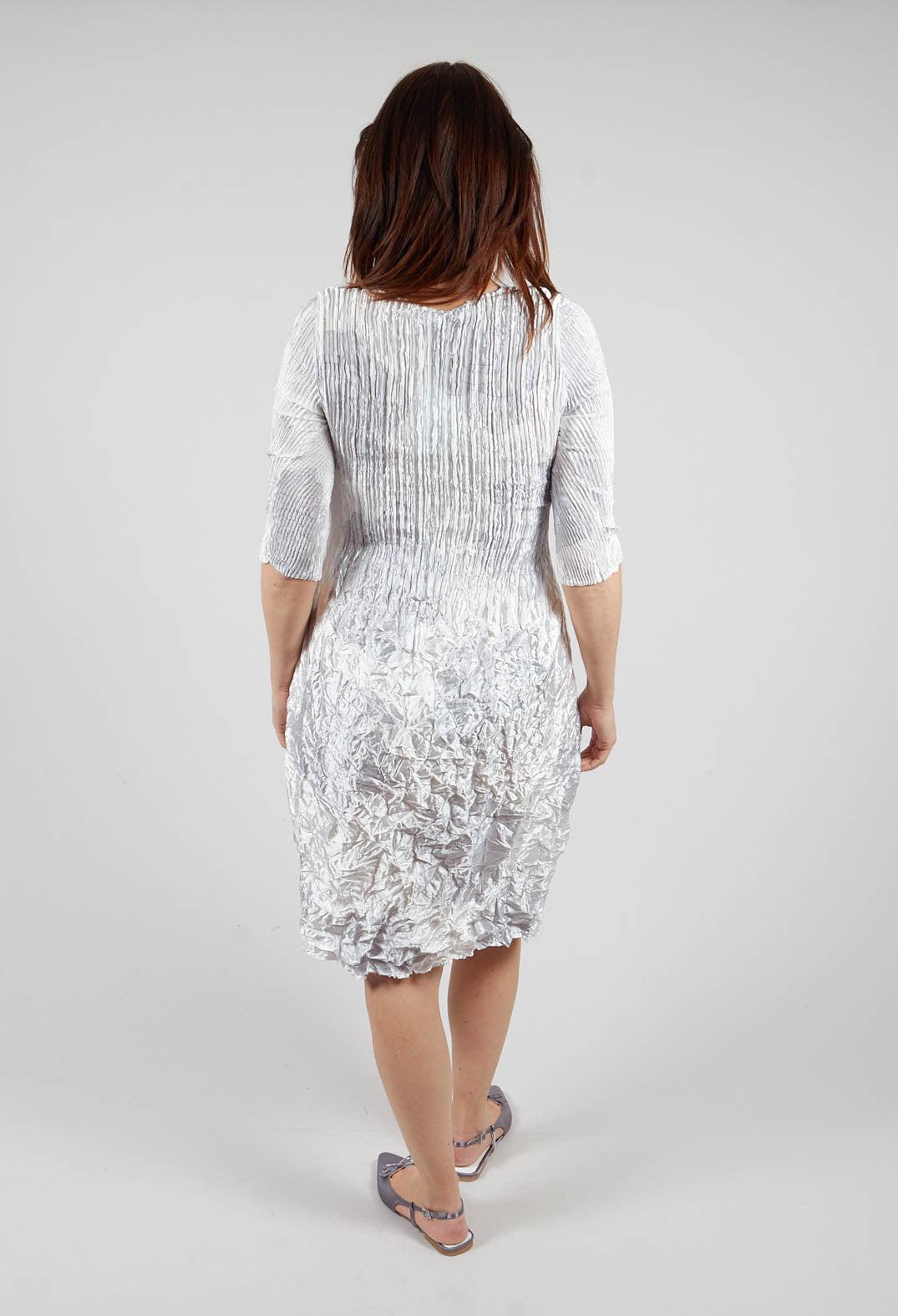Three Quarter Sleeve Smash Dress in Glossy Silver Rose