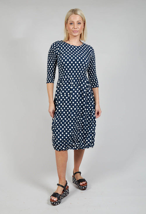 Three Quarter Sleeve Smash Dress in Ink White Spot