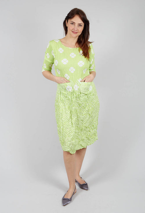 Three Quarter Sleeve Smash Dress in Lime Geo Clover