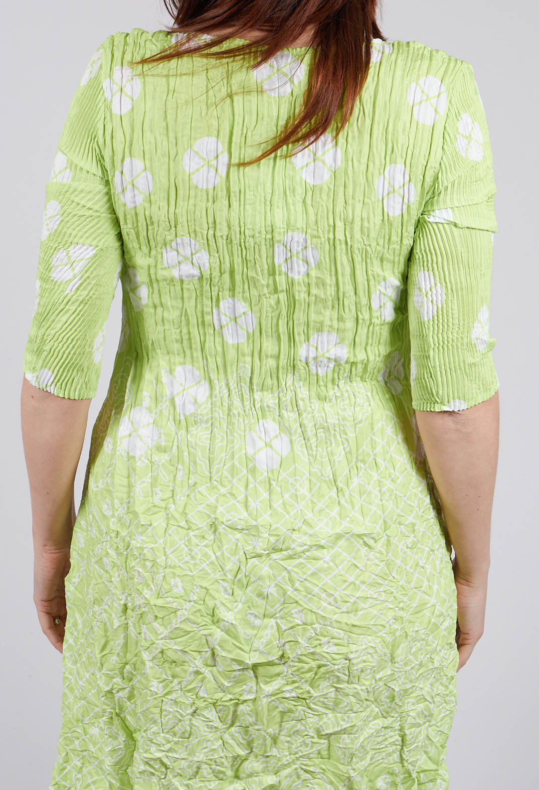 Three Quarter Sleeve Smash Dress in Lime Geo Clover