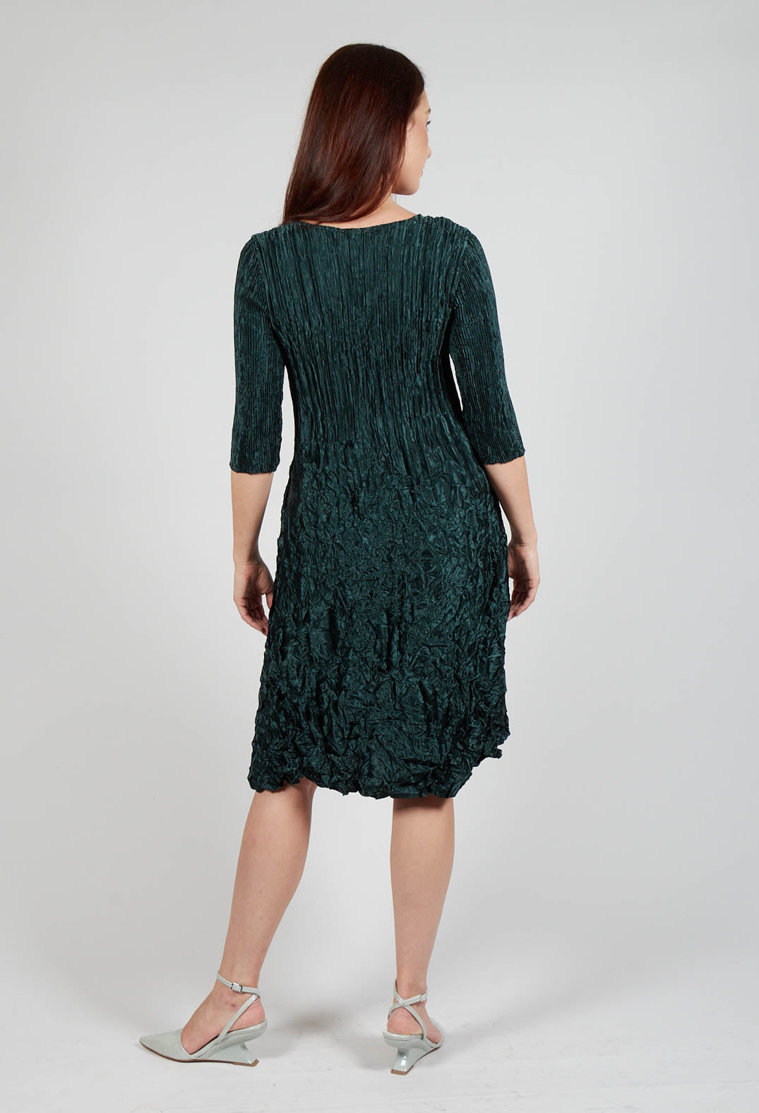 Three Quarter Sleeve Smash Dress in Metallic Forest