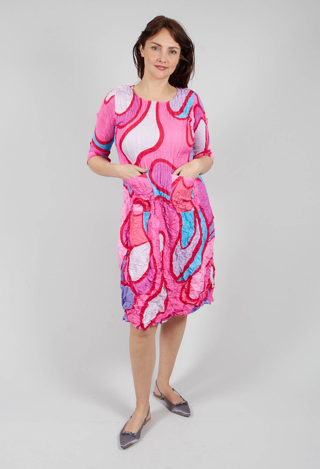 Three Quarter Sleeve Smash Dress in Pink Punch