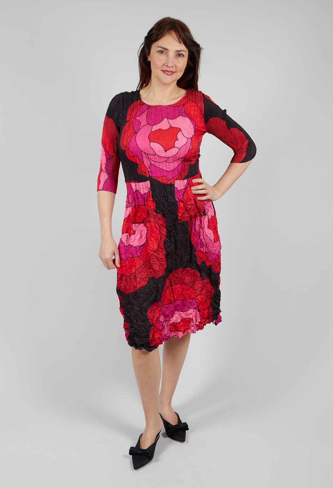 Three Quarter Sleeve Smash Dress in Pink Roses