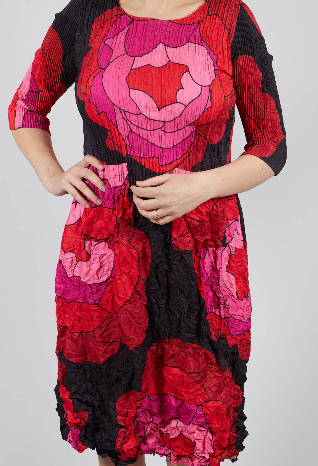 Three Quarter Sleeve Smash Dress in Pink Roses