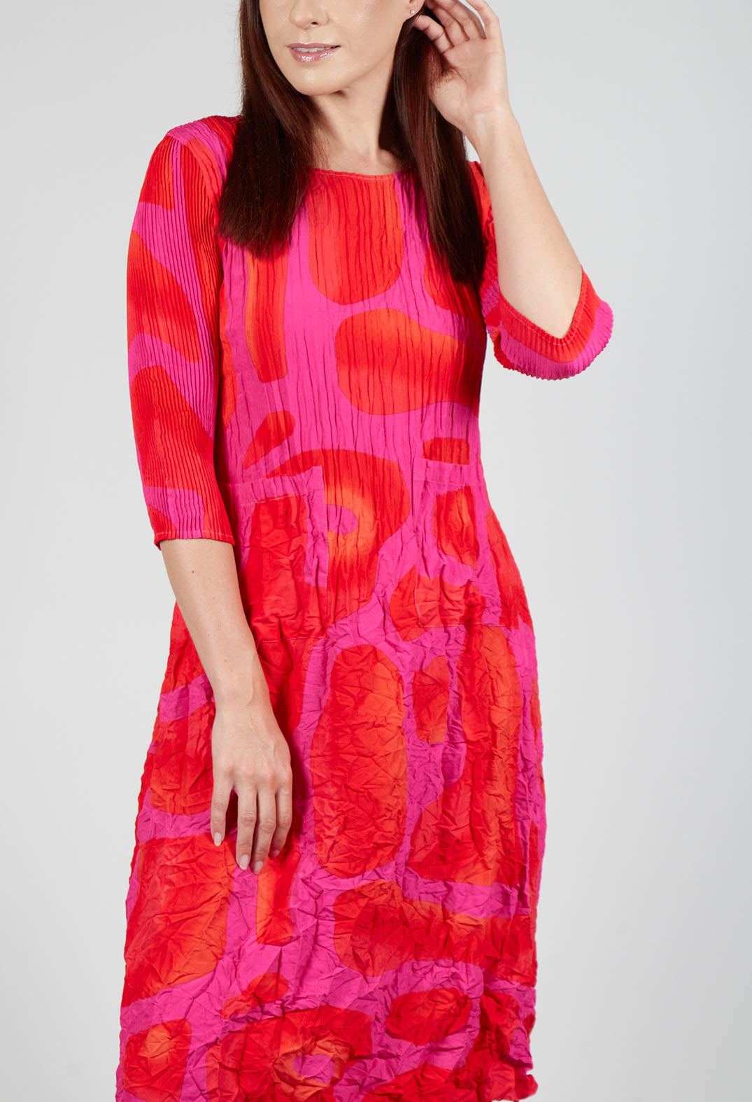 Three Quarter Sleeve Smash Dress in Pink Tuscon