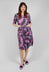 Three Quarter Sleeve Smash Dress in Purple Leaf