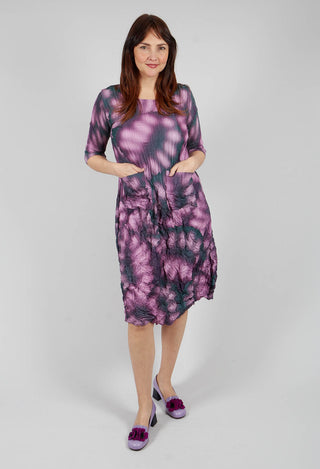 Three Quarter Sleeve Smash Dress in Purple Leaf