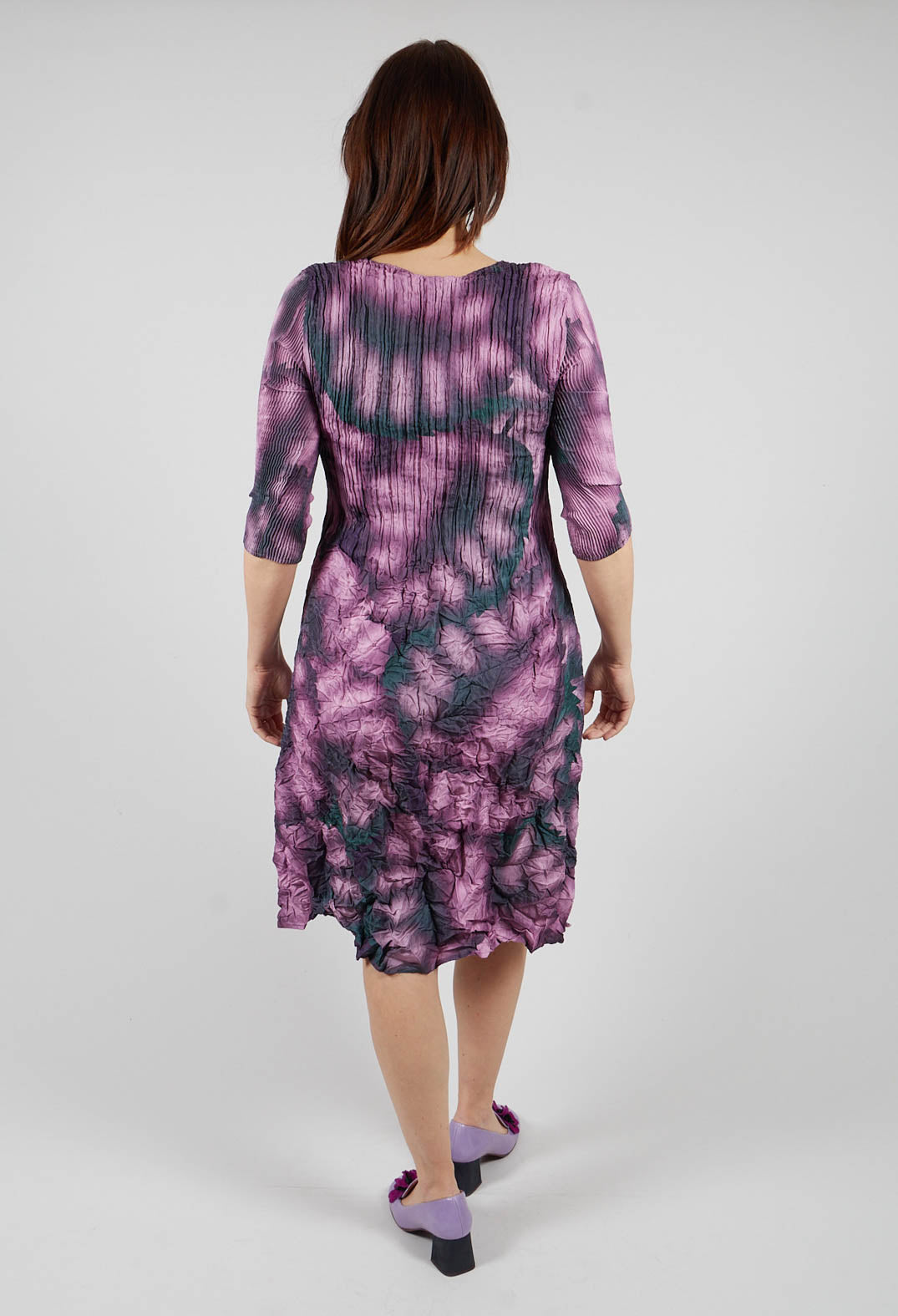 Three Quarter Sleeve Smash Dress in Purple Leaf