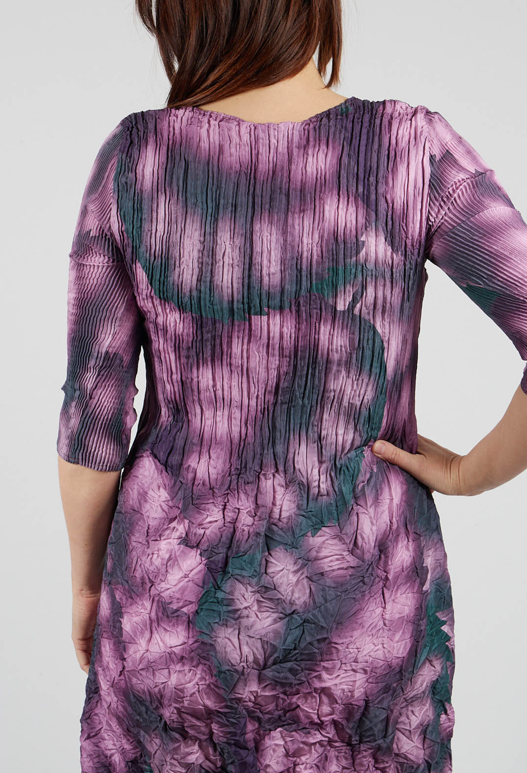 Three Quarter Sleeve Smash Dress in Purple Leaf
