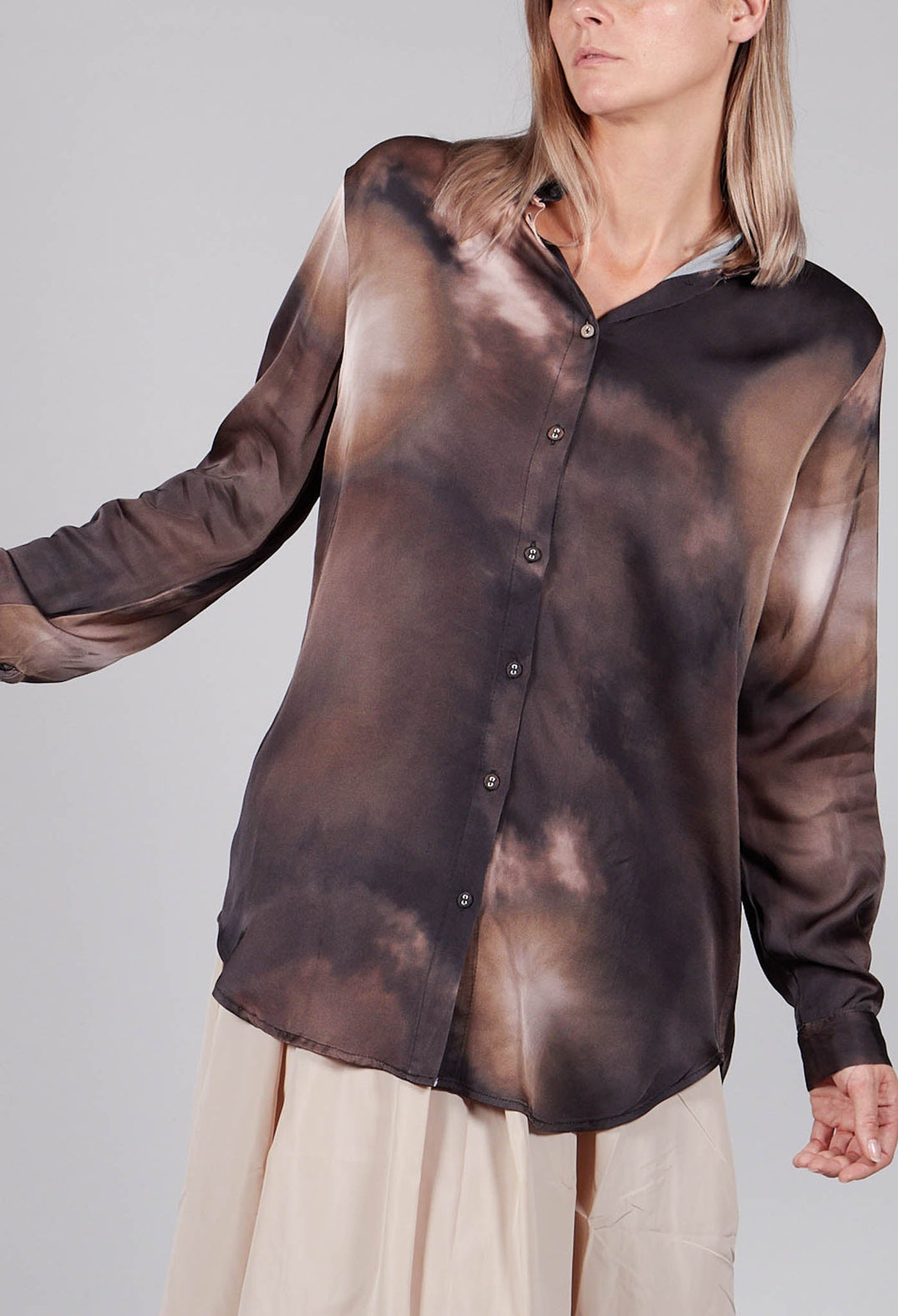 Tie Dye Long Sleeve Shirt in Multi Brown