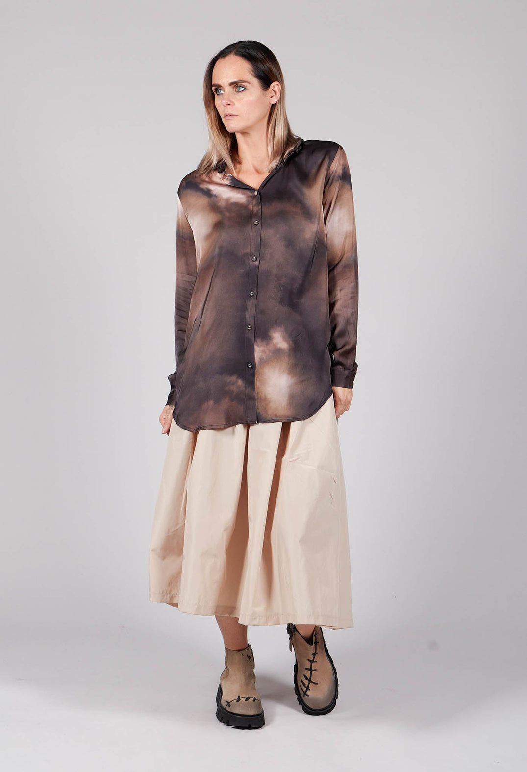 Tie Dye Long Sleeve Shirt in Multi Brown