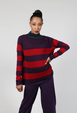 Top Key Turtle Neck Wide Stripes in Cherry and Petunia