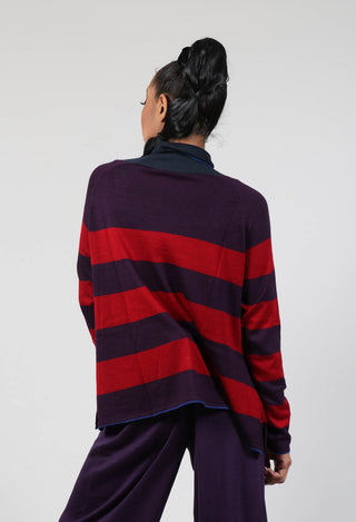 Top Key Turtle Neck Wide Stripes in Cherry and Petunia