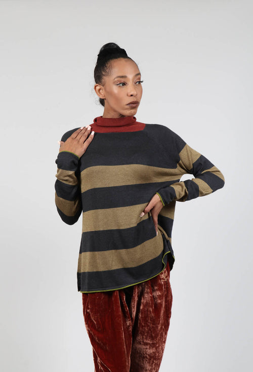 Top Key Turtle Neck Wide Stripes in Sage and Anthra