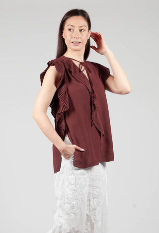Top with Pleated Ruffles in Cocoa