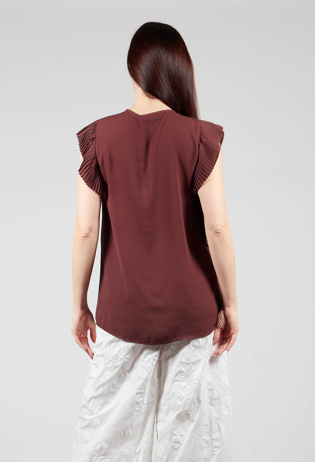 Top with Pleated Ruffles in Cocoa