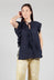 Top with Pleated Ruffles in Dark Blue