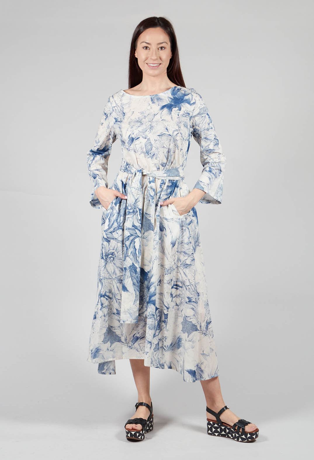 Topazio Belted Dress in Blu Panna