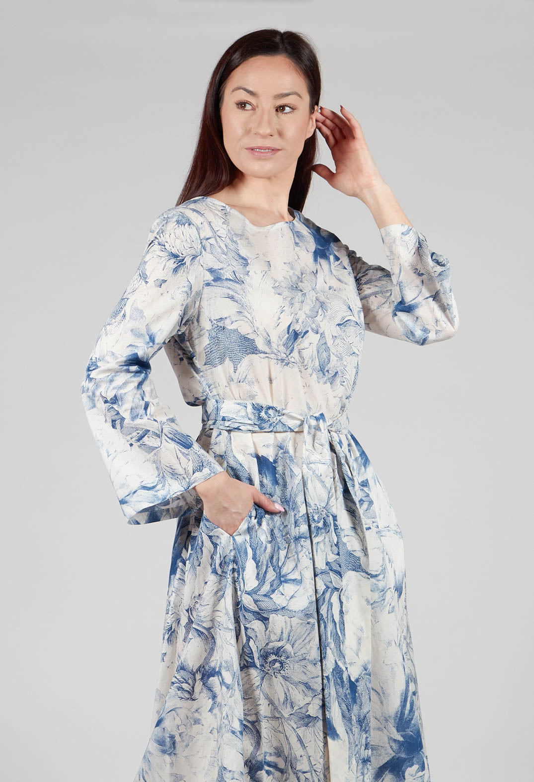 Topazio Belted Dress in Blu Panna