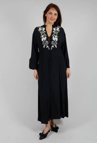 Torre Silk Crepe Dress with Embroidery in Black