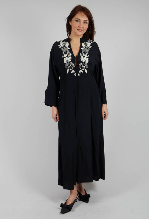 Torre Silk Crepe Dress with Embroidery in Black