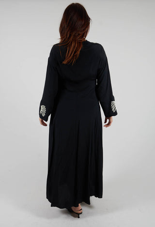 Torre Silk Crepe Dress with Embroidery in Black