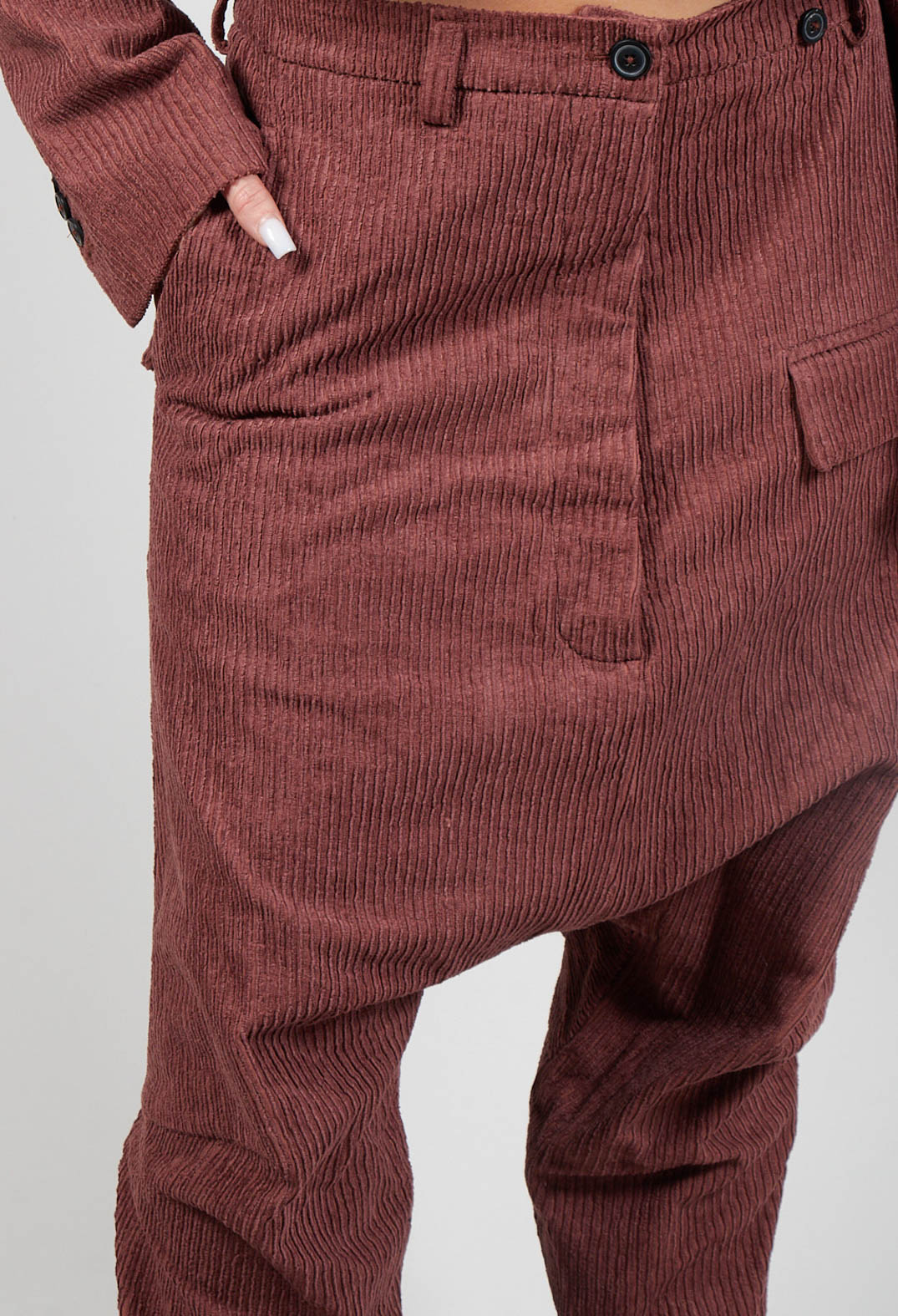 Trousers with Attachable Brace in Rust