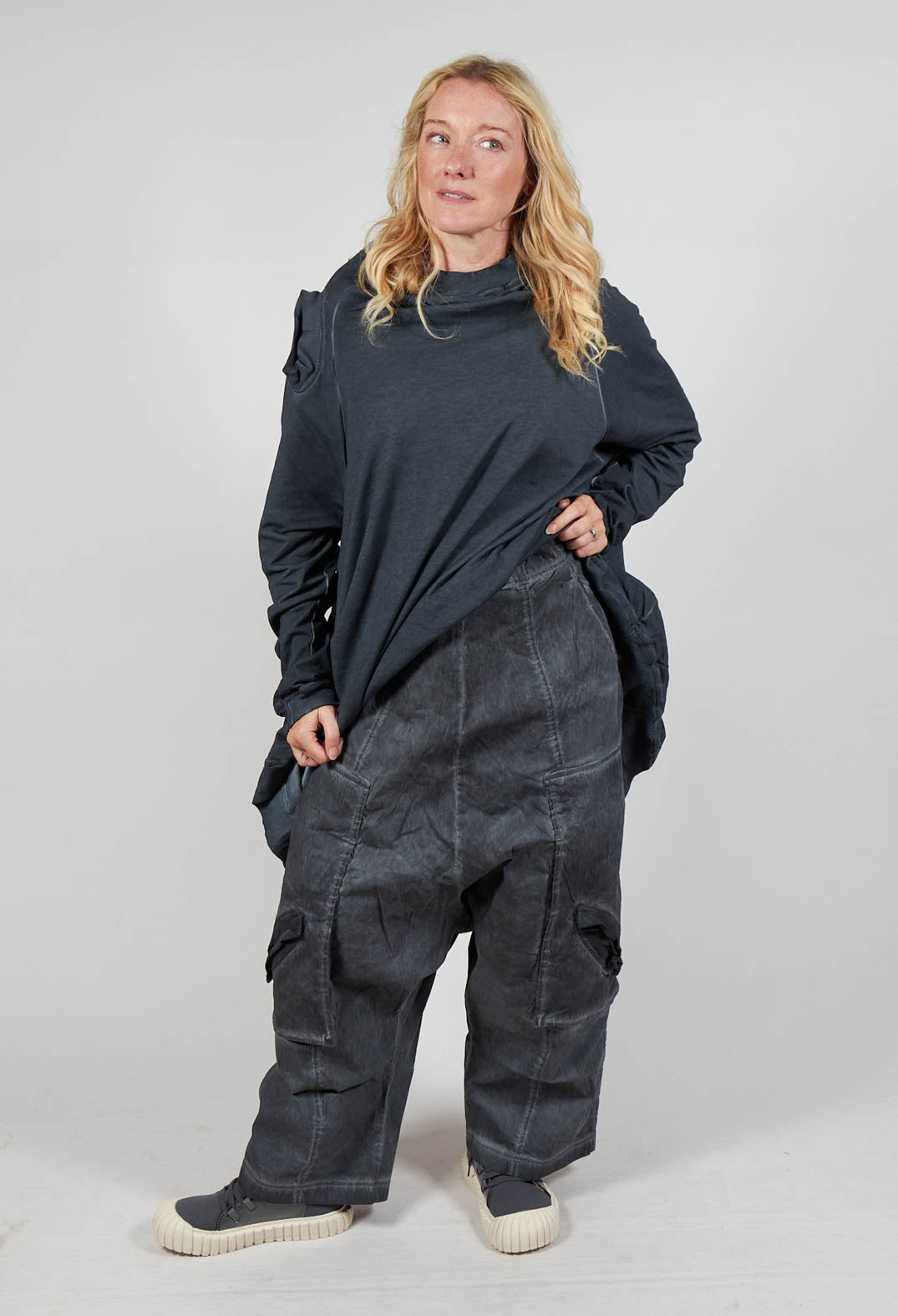Trousers with Bleached Stitching in Coal Cloud