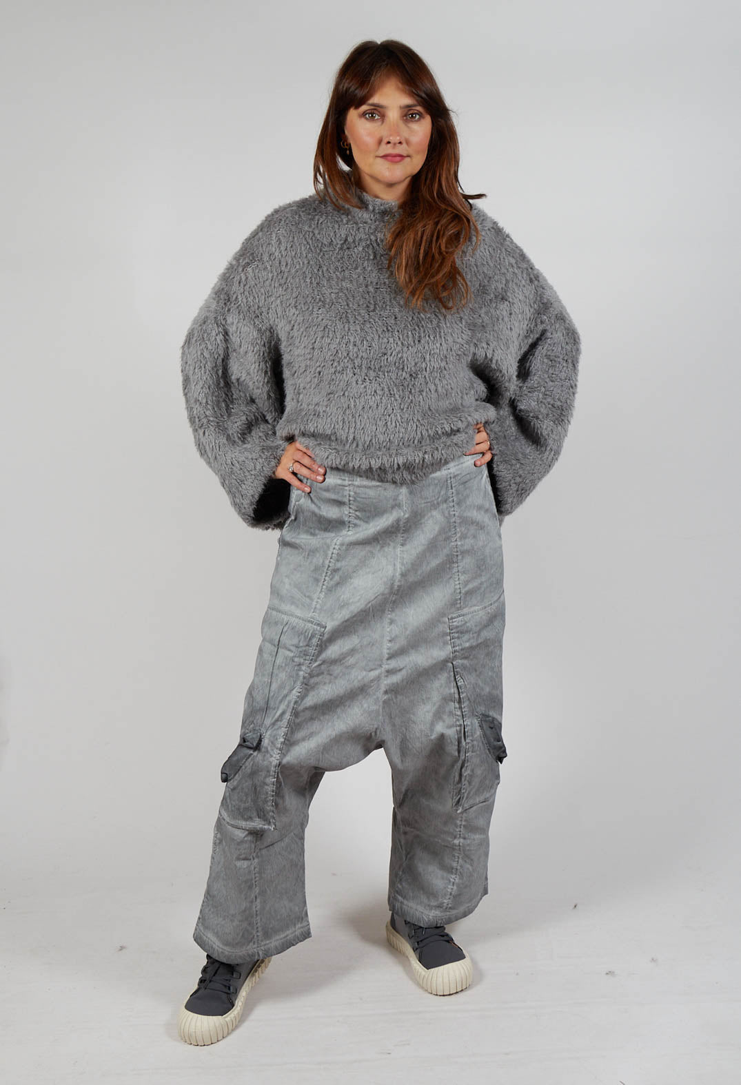 Trousers with Bleached Stitching in Pencil Cloud