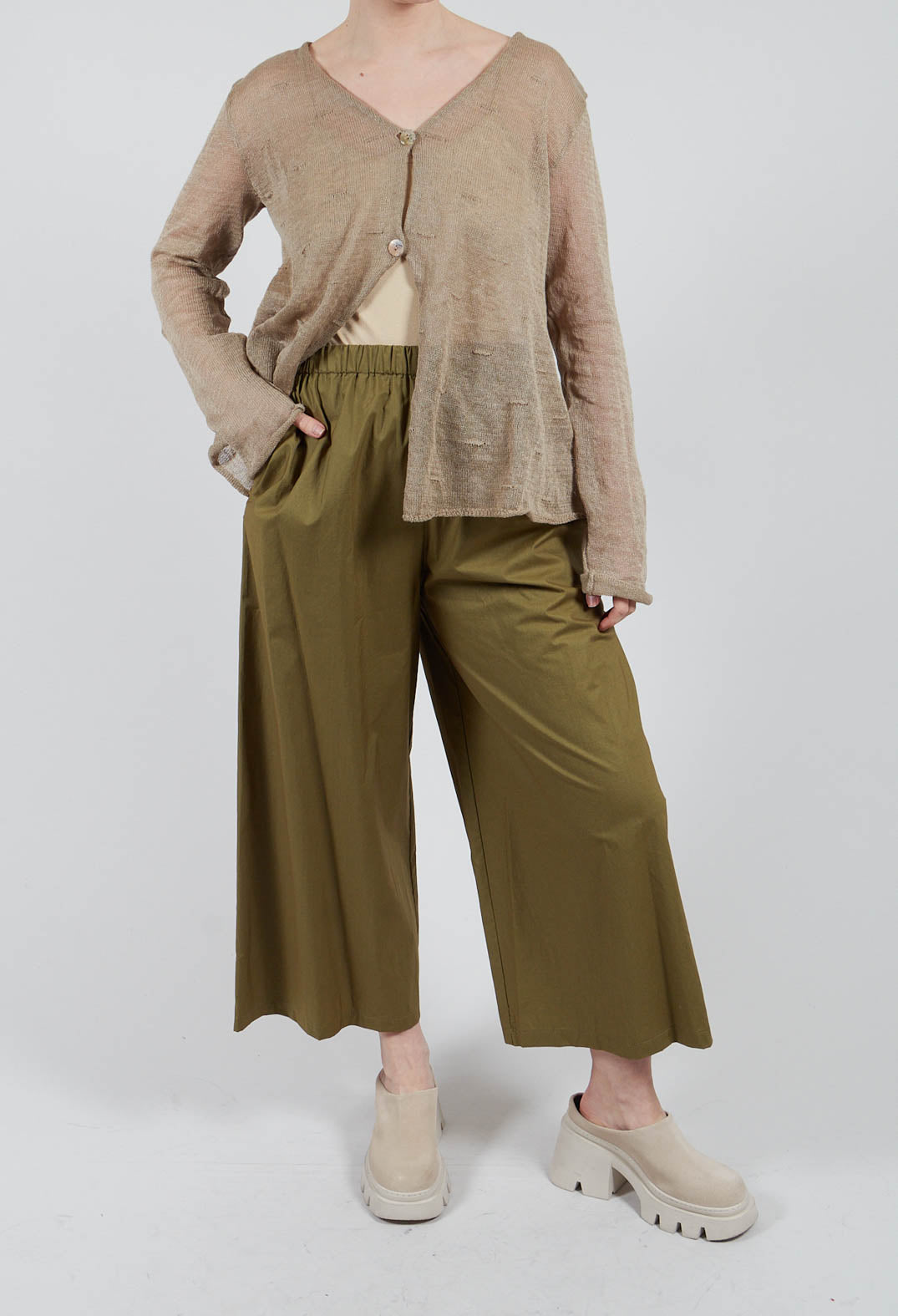 Trousers with Wide Leg in Cactus