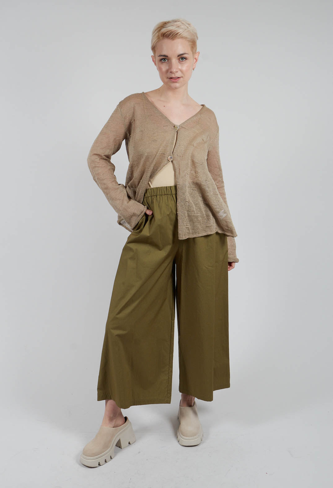 Trousers with Wide Leg in Cactus