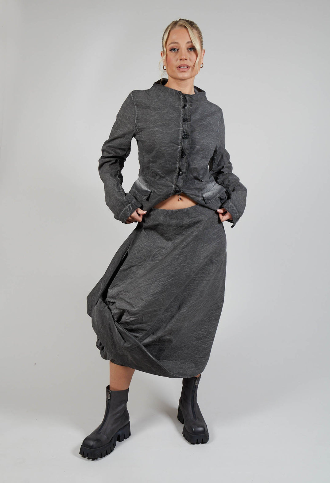 Tucked Fabric Skirt in Coal Cloud