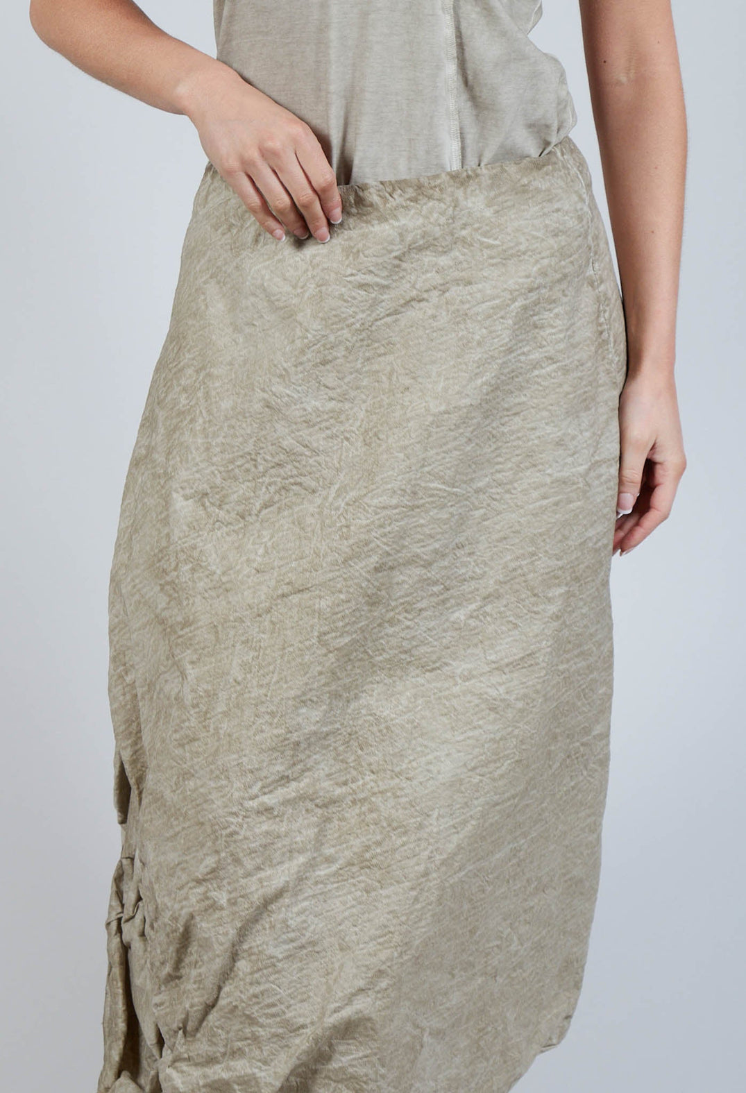 Tucked Fabric Skirt in Straw Cloud