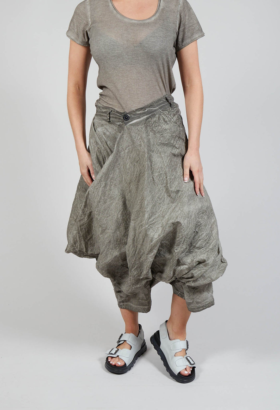 Tucked Fabric Trousers in Hay Cloud
