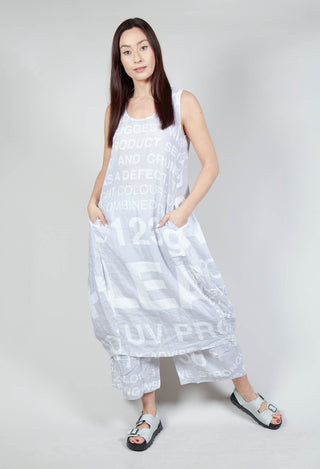 Tulip Hem Linen Dress with Large Lettering in Grey Print