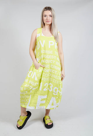 Tulip Hem Linen Dress with Large Lettering in Sun Print