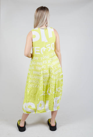 Tulip Hem Linen Dress with Large Lettering in Sun Print