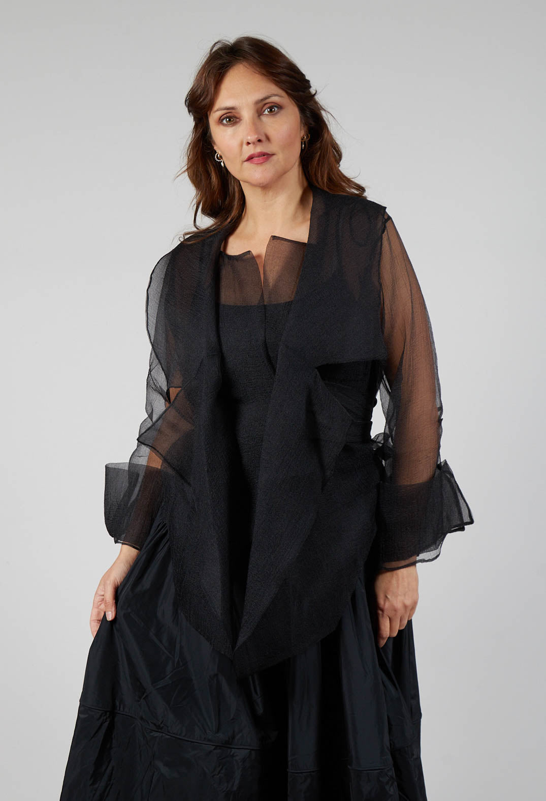 Bize Tulle Open Jacket in Black | Olivia May