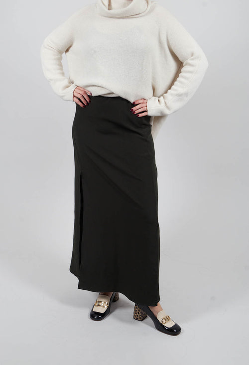 Long Length Skirt with Split in Moss Green