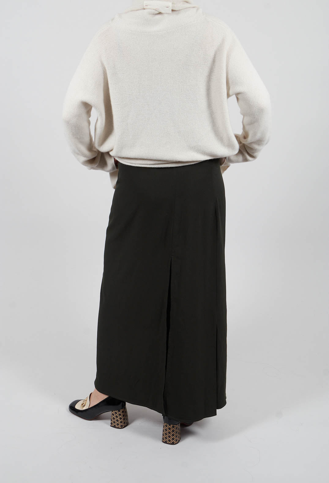 Long Length Skirt with Split in Moss Green