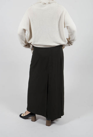 Long Length Skirt with Split in Moss Green