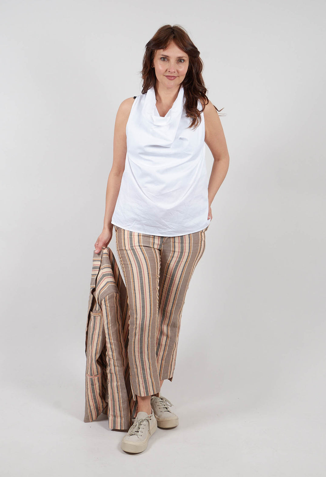 Sleeveless Blouse with Cowl Neck in White