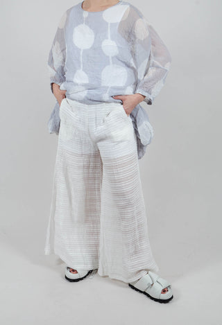 Wide Leg Trousers with Crinkle Effect in Offwhite