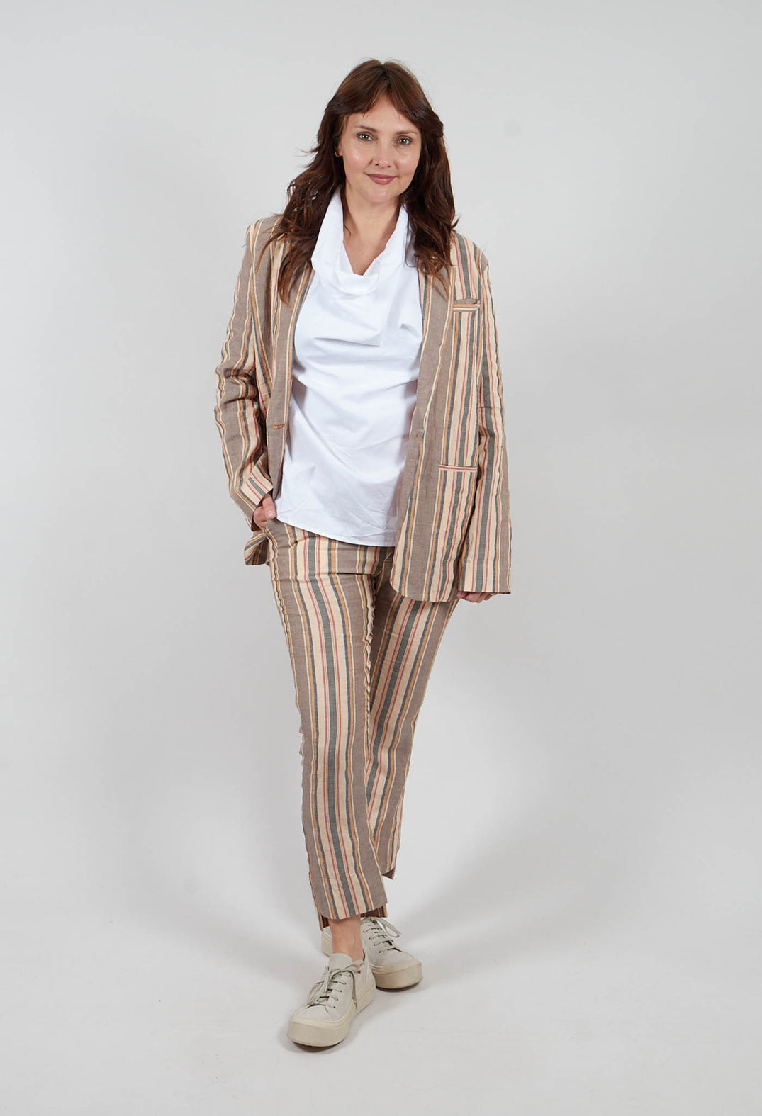 Striped Blazer with Single Button Fastening