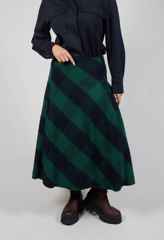 London Wool Check Skirt in Blue and Green