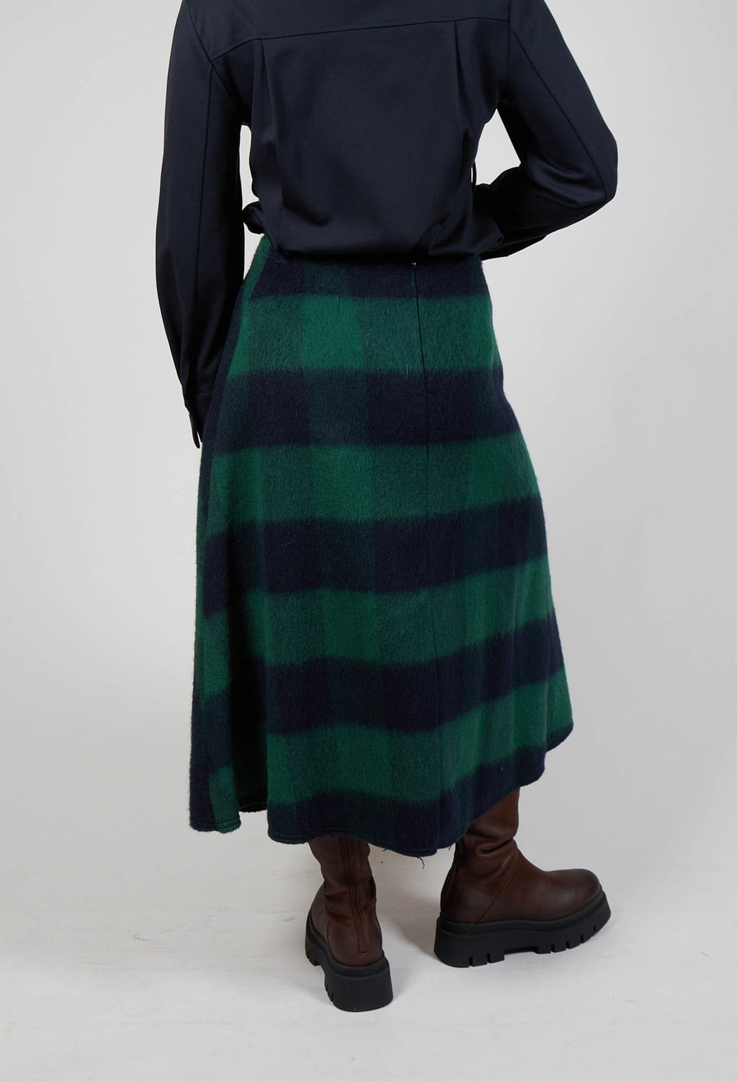 London Wool Check Skirt in Blue and Green