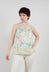 Cotton Sleeveless Top with Gathered Front with Cream and Green Spots