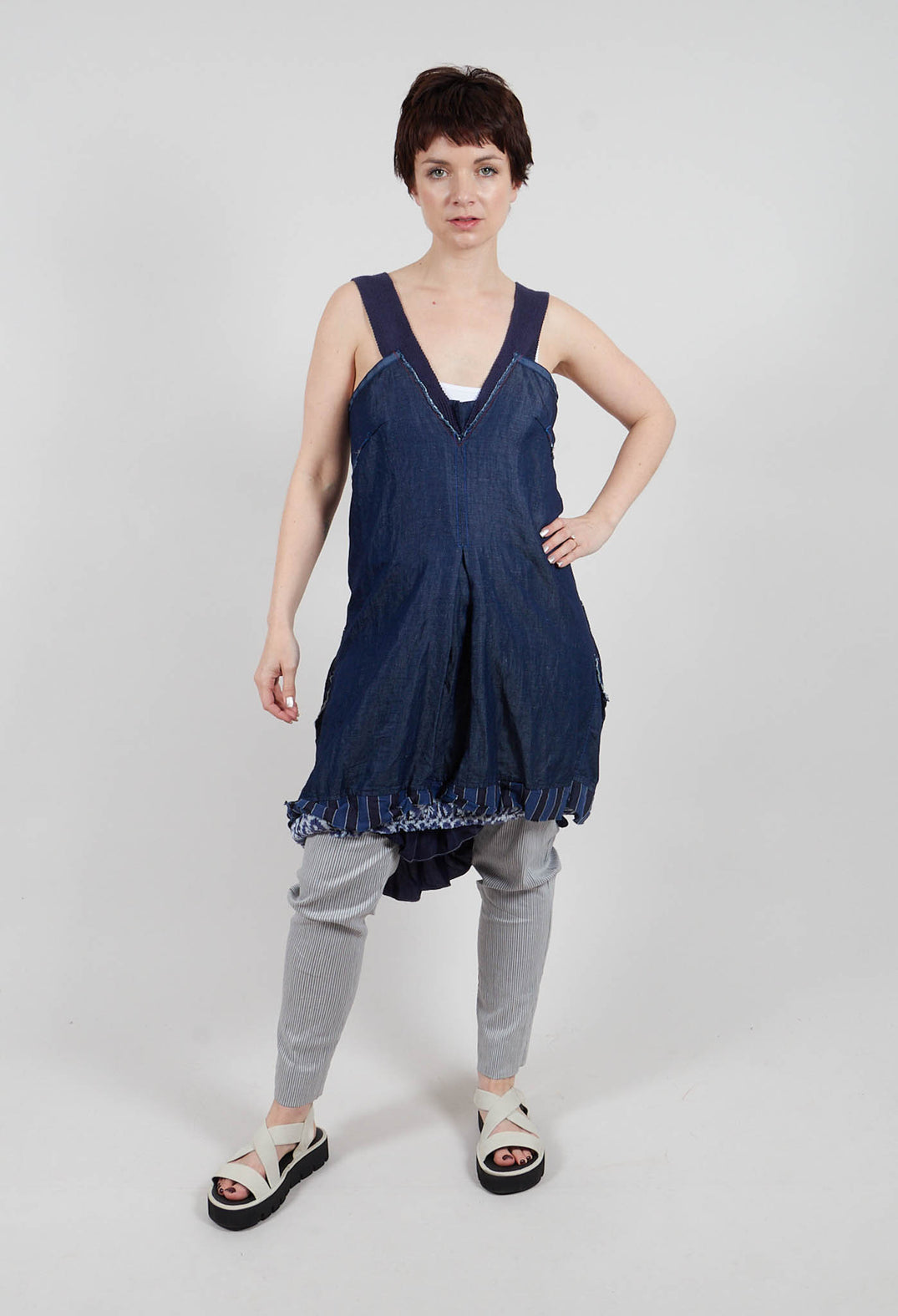 Summer Dress with Ruched Hemline in Blue