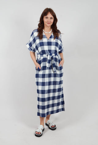 Crinkle Dress In Blue and White Check