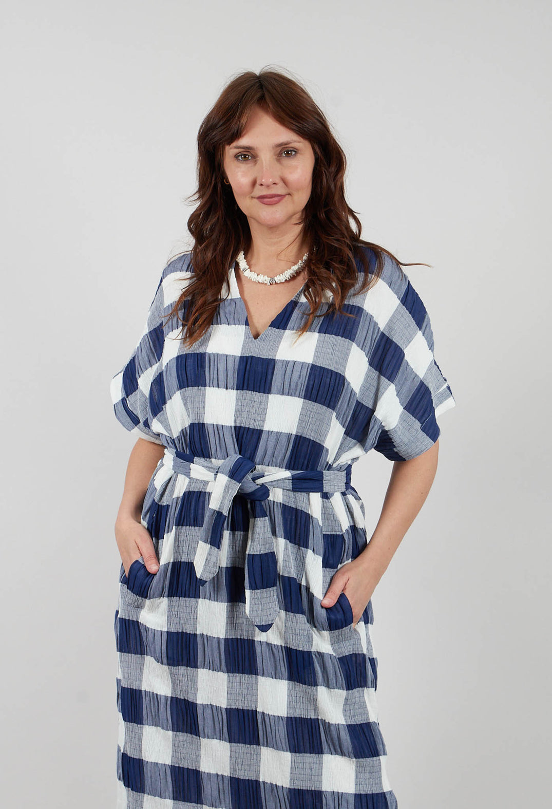 Crinkle Dress In Blue and White Check